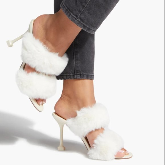 NWT Bridal, Angel, White Furry 2 Strapped Stilettos - Multiples Sizes - Picture 3 of 7